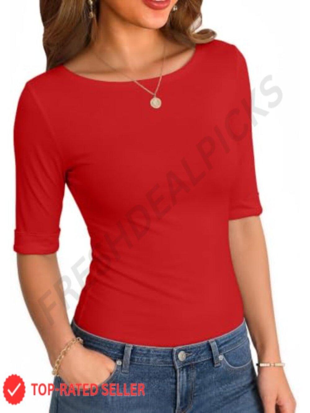 Womens Half Sleeve Boat Neck Tee Blouse Business Casual Top